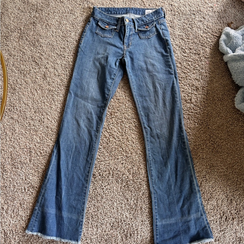 GAP Long and Lean Blue Flare Jeans with Raw Hem